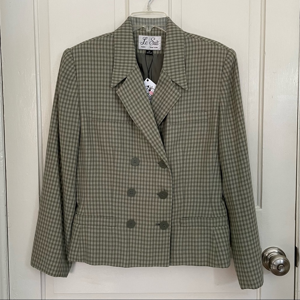 vintage 80s green gingham blazer jacket